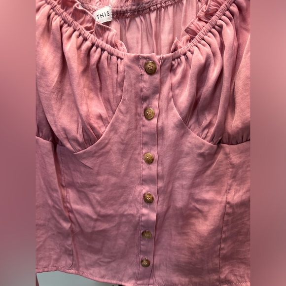 AND NOW THIS Blushing Bloom Blouson-Sleeve Button-Front Top - Picture 3 of 5